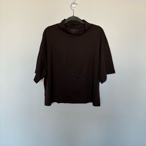 LOFT brown Mock Neck Short Sleeve Top